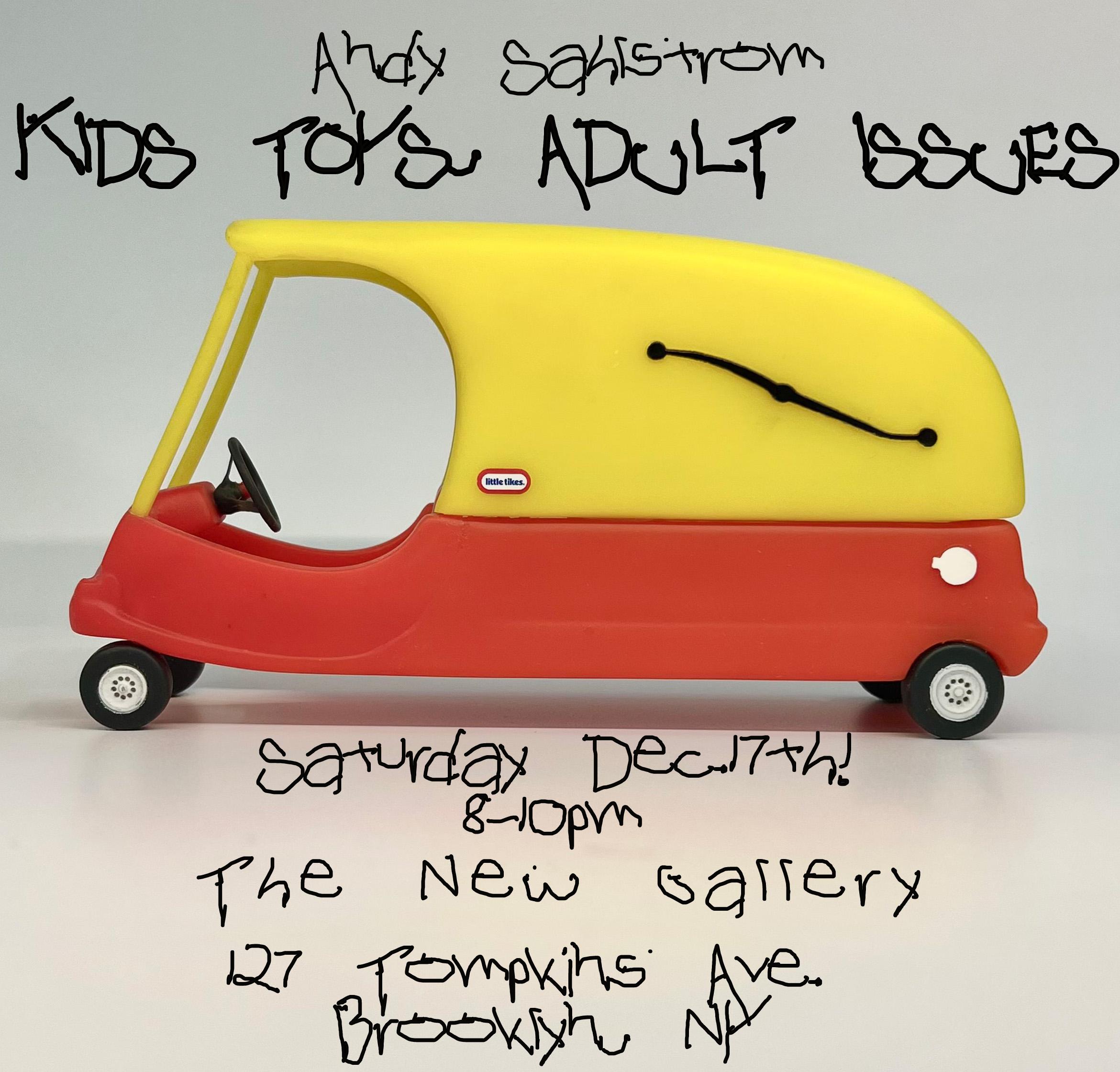 Advertisement for Andy's art show, Dec 16th, 2022, 8-10pm, The New Gallery, 127 Tompkins Ave, Brooklyn